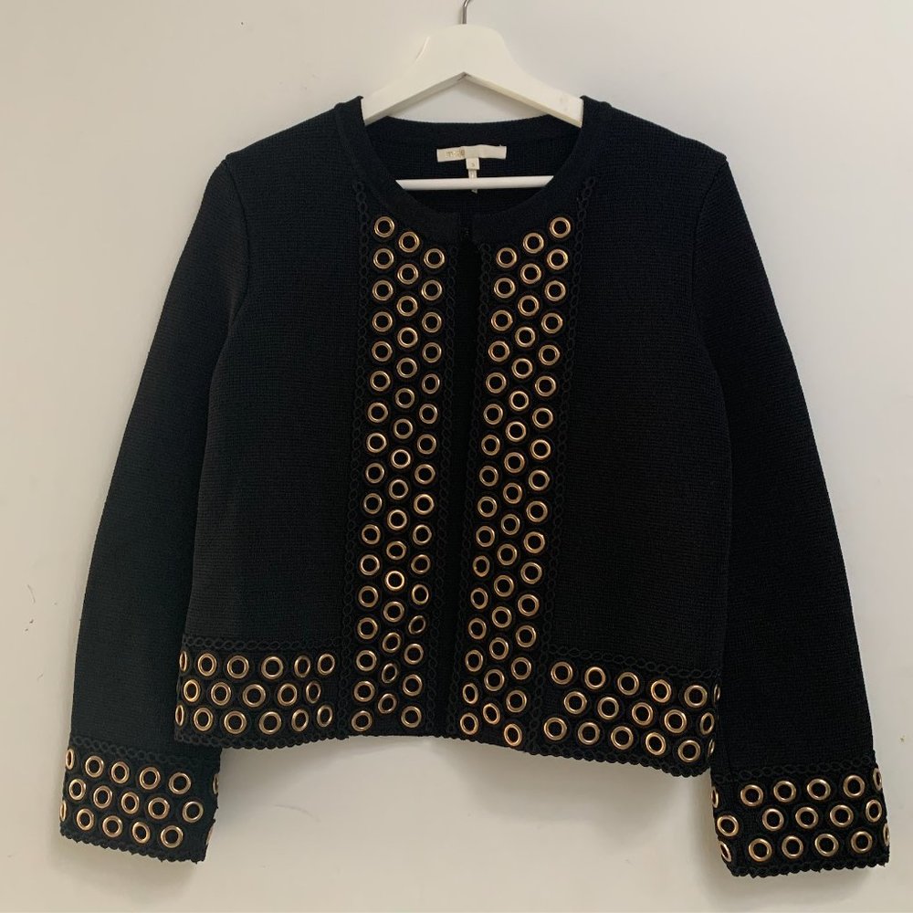 Maje - Black knitted gold eyelet jacket